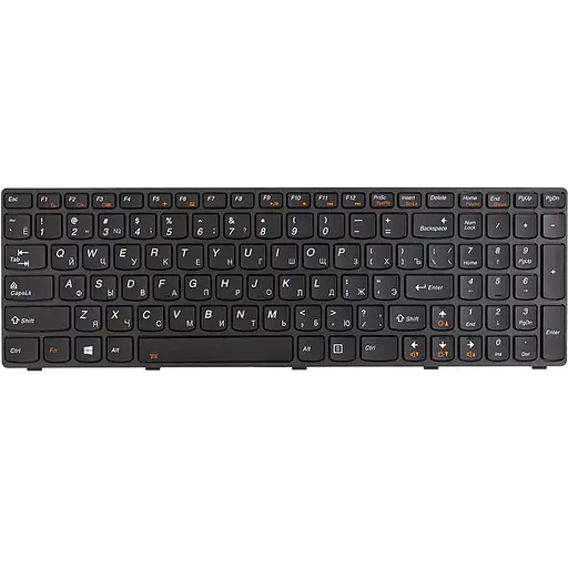 Клавіатура для ноутбука LENOVO Y580 чорна, чорний фрейм, підсвітка