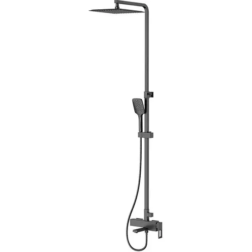 Душова система Gappo G2417-9, вилив - перемикач на лійку, збройова сталь, Графітовий хром - фото 1