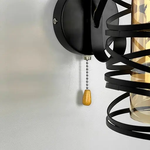 Чорне металеве бра Лофт у корпусі 25х16 см з янтарним плафоном Line F Арт. 8190/1W BK+AM - фото 3