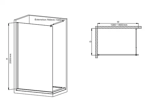 Душевая перегородка Mixxus Premium Flat SP02-140x200-TR Black Walk-In прозрачное стекло 8 мм MI6858, прозрачное, черный матовый - фото 2