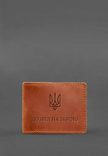 Кожаная обложка для разрешения на оружие светло-коричневая Crazy Horse - фото 3