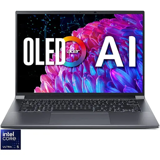 Ноутбук Acer Swift X 14 OLED SFX14-72G-5043 з процесором Intel Core Ultra 5 125H pana la 4.5GHz, 14.5'', 2.8K OLED 120Hz, 16GB LPDDR5X RAM, 1TB SSD, NVID Home, Steel сірий