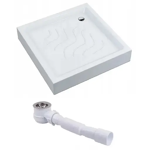 Квадратный душевой поддон (низкий) WIZ 80х80х15 см. Акриловый с панелью и ножками