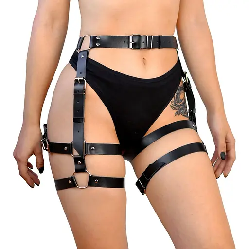 Гартеры Art of Sex Claire, натуральная кожа, размер L-2XL, цвет черный