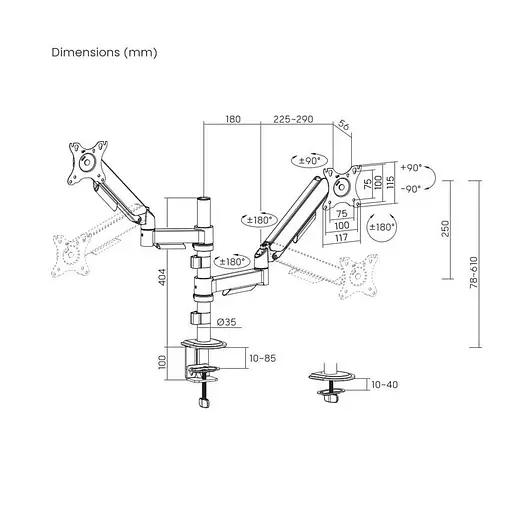Кронштейн настільний для 2 моніторів Gembird MADA2P02 17-32 дюйми Black - фото 5