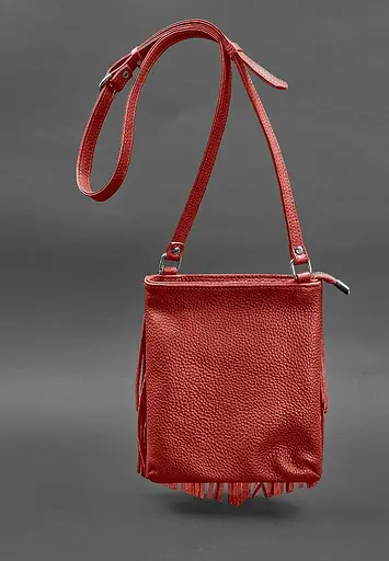 Шкіряна жіноча сумка з бахромою міні-кроссбоді Fleco червона - фото 4