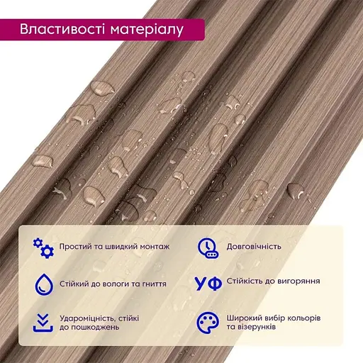 Рейка декоративна Wall Sticker SW-00001853 WPC стінова 3000х160х23 мм світлий горіх - фото 5