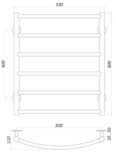Водяна рушникосушка Unio LD W 600-500-6 Драбинка Дуга, Хром - фото 3