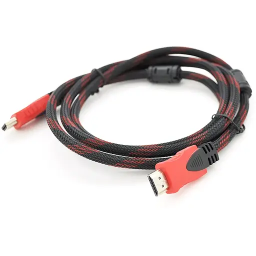 Кабель Merlion HDMI-HDMI 20m, v1.4, OD-7.4mm, 2 фільтра, обплетення, круглий Black / RED, коннектор RED / Black, (Пакет) Q27