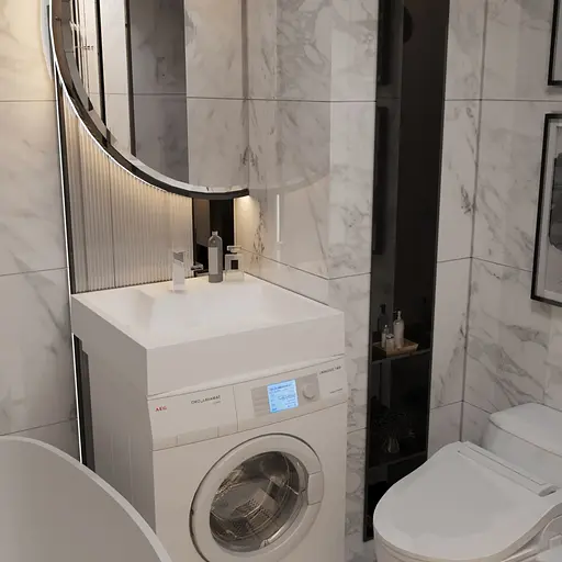 Раковина глянцевая над стиральной машиной Amidicon Breeze 60 600x600 з литого камня BREEZE_60_HL, Белый - фото 9