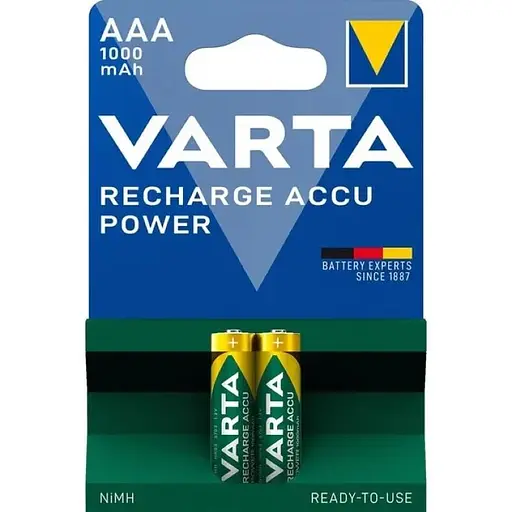 Аккумулятор Varta Rechargeable Accu AAA 1000 mAh BLI 2 NI-MH R3 набор 2 штук - фото 1