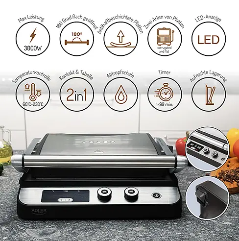 Электрогриль 2 в 1 Adler AD 3059 LED - фото 9