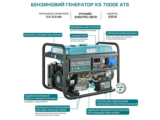 Генератор бензиновий Konner&Sohnen 5/5.5 кВт KS 7000E ATS - фото 7