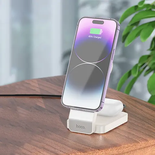 Бездротовий зарядний пристрій Hoco CQ3 3в1 магнітний молочно-білий - фото 2