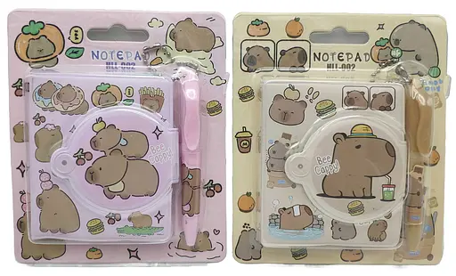 Блокнот на кнопке ПВХ с ручкой-брелоком Капибара, 8x7 см, 65 листов (в ассортименте) - фото 2