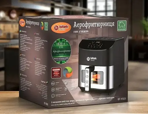 Аерофритюрниця сенсорна Bitek BT-9501 8 л безмасляна повітряна 4200 Вт Чорний - фото 4