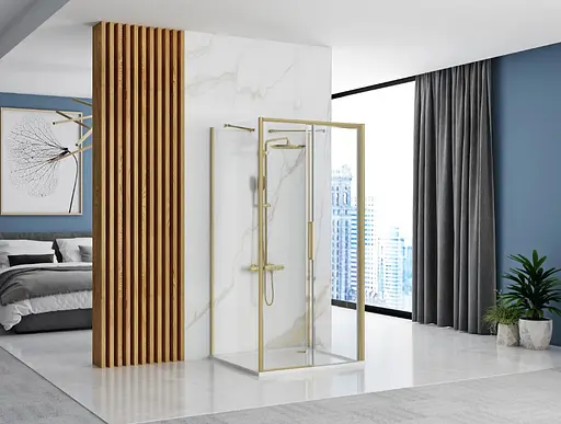 Душевая кабина Rea Rapid Slide 110x80 brushed gold пристенная REA-KPL-04710, Универсальная, прозрачная, золотая - фото 2