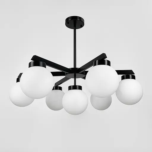 Чорна люстра на 7 білих плафонів Ø 75 см | Арт. SGJ 6/7 BK+WT | Line F - фото 1