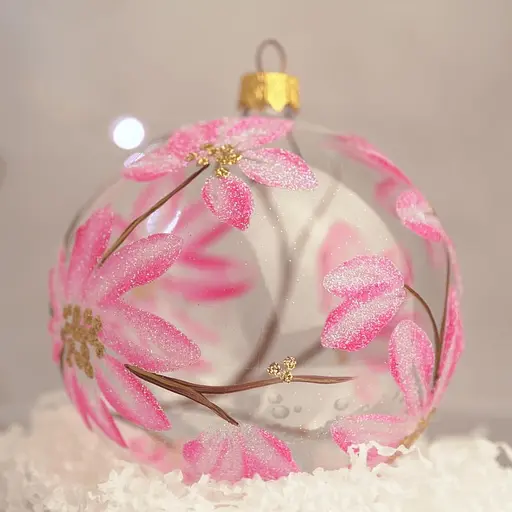 Ялинкова прикраса Санта Шоп Магнолія рожева на прозорому склі (4820001112436) - фото 2