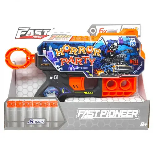 Пистолет BH121 Turbo & Fast с механическим барабаном с мягкими патронами 6шт "Вечеринка ужасов" (6955356261121) - фото 1