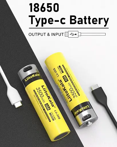 Аккумулятор 18650 LiitoKala Lii-35S Li-ion 3500mAh 3.7V Type-C (Желтый) - фото 7