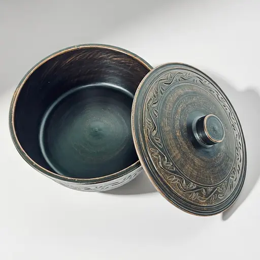 Котел из красной глины 3л Декор и ручками молоченная керамика Украинская глиняная посуда  - фото 5