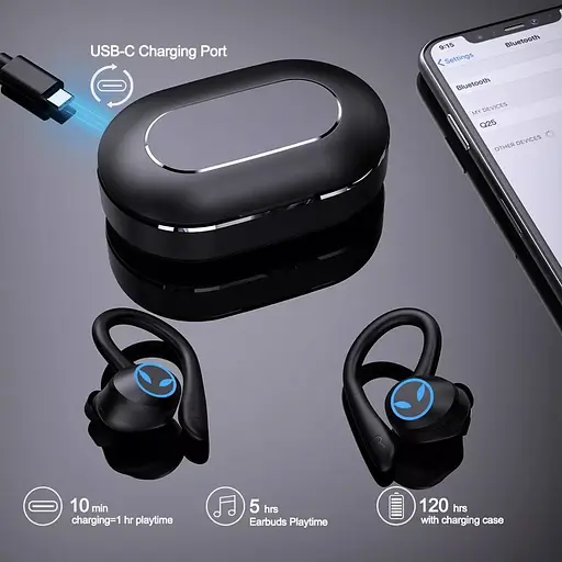 Бездротові спортивні Bluetooth навушники TWS Q25 Pro водонепроникні з сенсорами і мікрофоном Чорні - фото 5
