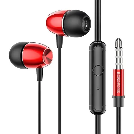 Проводные вакуумные наушники Borofone BM57 Platinum, 3.5mm, 1.2m, Красный