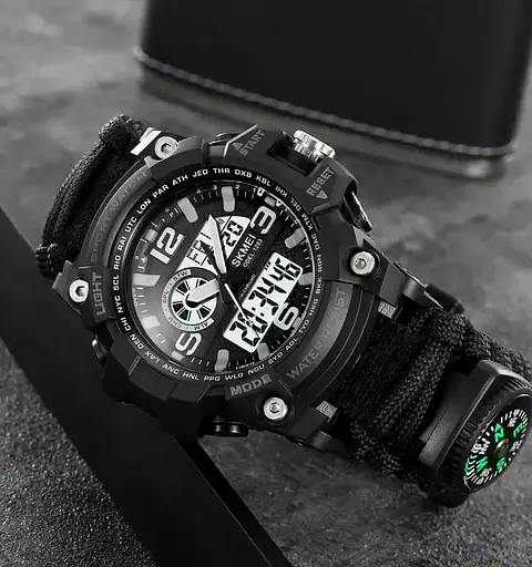 Часы мужские спортивные наручные Skmei 1283 с паракордовым ремешком (Черный) - фото 3