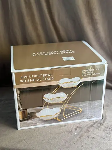 Фруктовница трехъярусная 33 см на металлической подставке керамическая тарелка 20 см Белый - фото 8