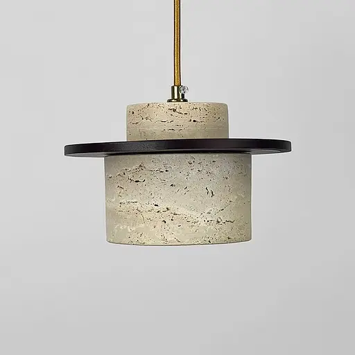 Світильник із підвісним травертиновим корпусом та дерев'яною фурнітурою Ø21х15 см | Line F | Арт. SC12/1 - фото 4