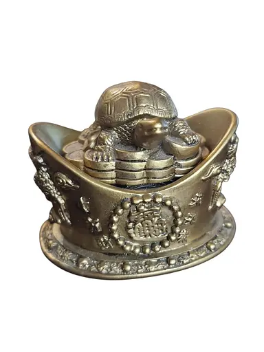 Статуетка скринька Грошова черепаха на чаші з монетами - фото 1