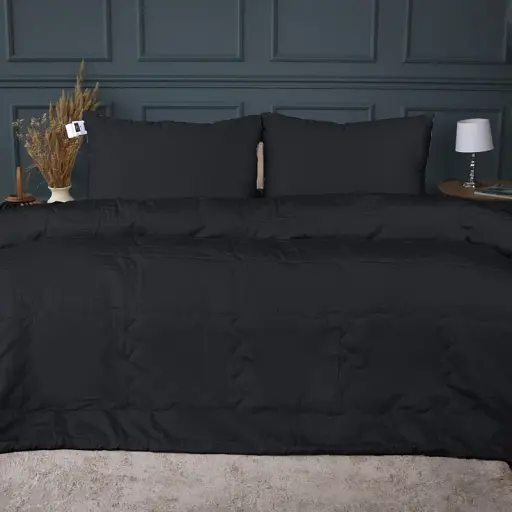 Летний постельный комплект MirSon Line Satin Light Pro Black с эвкалиптовым волокном Полуторный (2200010982206) - фото 1