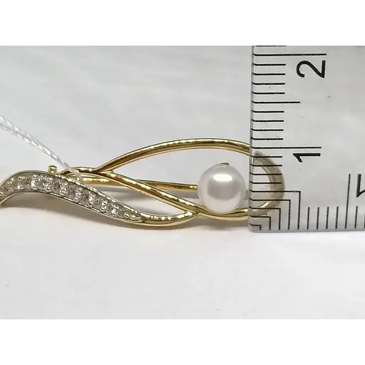 Золотая брошь Империя золота с фианитами и жемчугом. БШ251И - фото 4