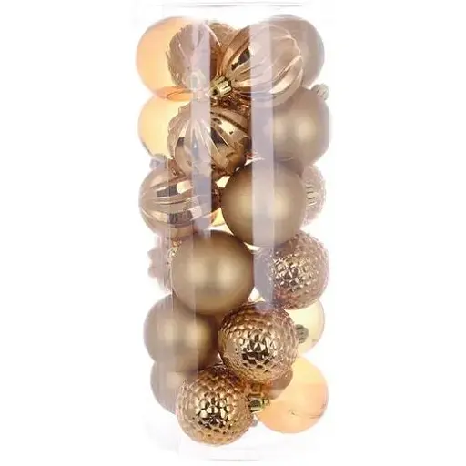 Набір ялинкових куль Мокко діаметром 6 см 24 шт рельєфний перламутр матові і глітер - фото 1