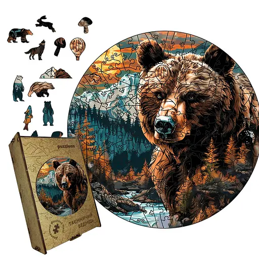 Пазл деревянный Таинственный Медведь, А2, 300+ элементов, Картонная коробка