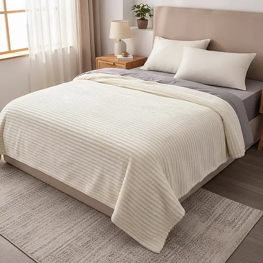 Плед-покривало шарпей світло-бежевий у смужку 2см 200х220 см (00072) - фото 2