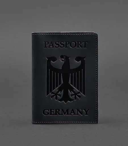 Кожаная обложка для паспорта с гербом Германии темно-синяя Crazy Horse - фото 1
