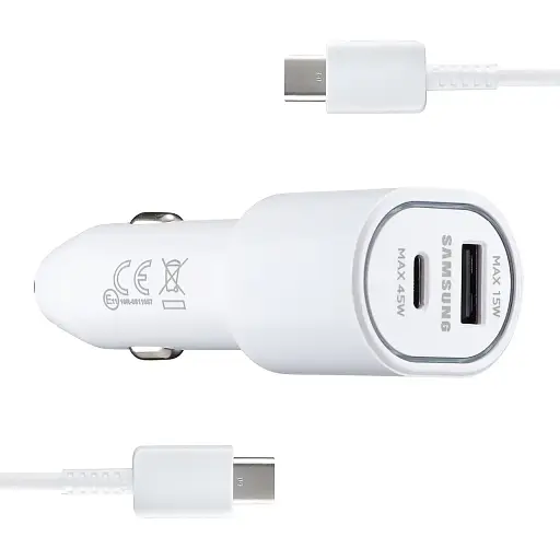 Автомобільний зарядний пристрій Samsung Dual Port Car Charger USB + Type-C Port 45W High c0py Білий - фото 1