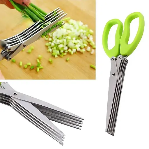 Кухонные пятислойные ножницы для нарезки зелени и шинковки с мультилезвием, Kitchen Master Голубой 86302 - фото 6