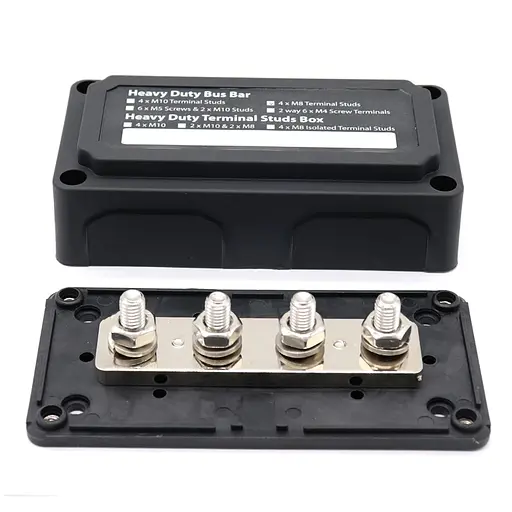 Распределительный блок с шиной Heavy Duty Bus Bar с 4-мя шпильками М8 для соединения кабелей 48V DC, до 300A (черный) (101065) - фото 2