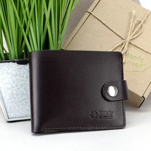 Кошелек кожаный мужской коричневый Handycover HC0042 на кнопке - фото 1