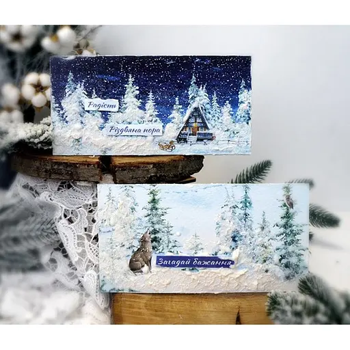 Набор для создания 2 шт поздравительных открыток на подставках "Зимние сказки" Fabrika Decoru FDGCK-048, 20 см х 10 см - фото 5