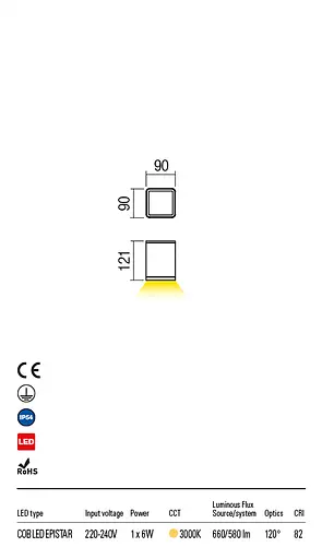 Стельовий світильник BETA PL LED COB 6W IP54 DB 3000K (SQ)(5.1.2) Redo 9456 - фото 3