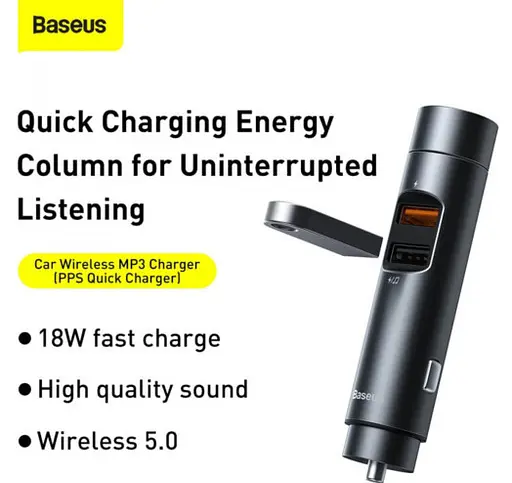 Автомобільний FM-модулятор Baseus Energy Column + bluetooth (2USB) CCNLZ-C0G (Темно-сірий) - фото 3