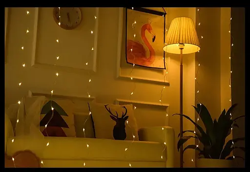 Гирлянда штора Роса 8х1.5м микродиод 600 Led лампочек, 40 нитей 220В (Золотистый свет) - фото 7