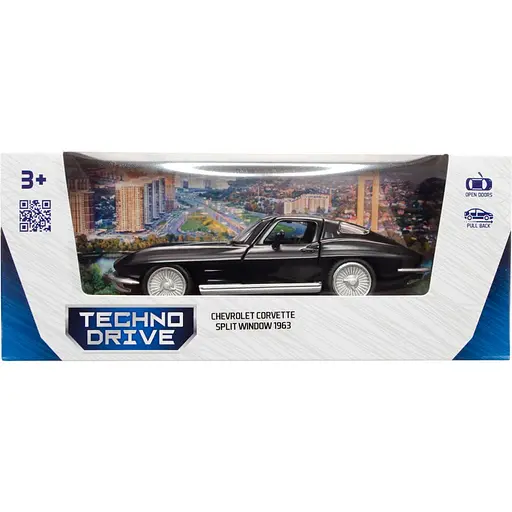 Автомодель TechnoDrive Chevrolet Corvette Split Window 1963 матовый черный (250411U) - фото 11