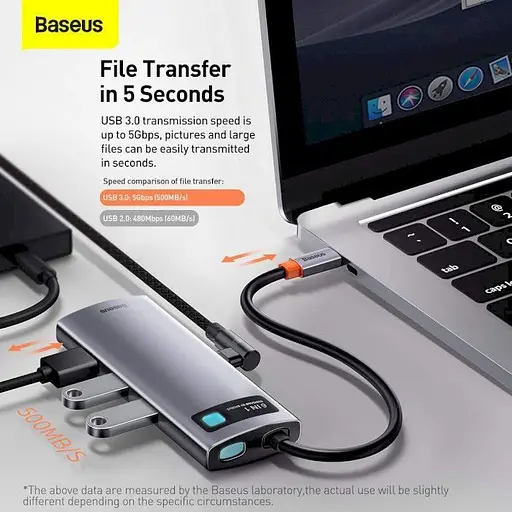 USB-хаб Baseus Metal Gleam Series 6-in-1 Multifunctional Type-C Hub Docking Station Space Gray (CAHUB-CW0G) [75252] - фото 6