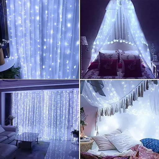 Lezonic Штора гирлянда, 3m×3m 300LED 8 режимов пульт дистанционного управления Таймер Регулируемая яркость, Curtain Fairy Light - фото 4