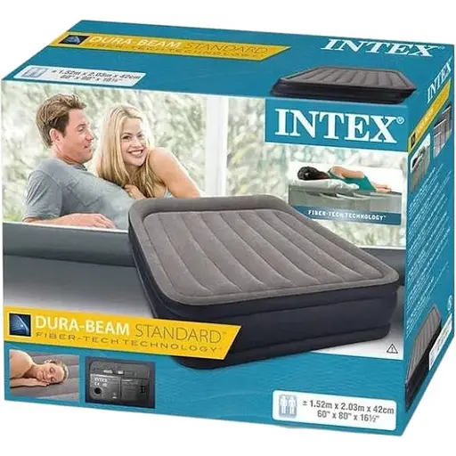 Двоспальний велюровий матрац Intex 64136 з підголівником, з вбудованим насосом, 203x152x42см - фото 3